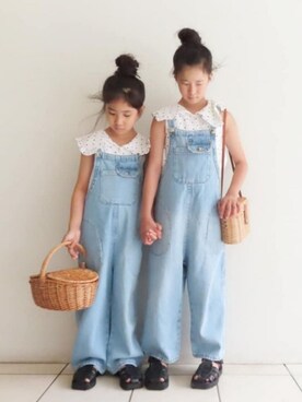 「ZARA KIDS」｜「アイテム（サロペット/オーバーオール）」を使った、Mさん（キッズ・128cm）の夏コーディネート