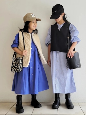 「ボアベスト」｜「アイテム（ワンピース）」を使った、Mさん（キッズ・137cm）の秋コーディネート