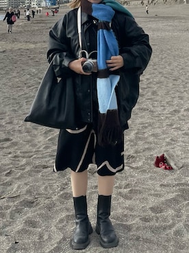 「インスタフォローしてね！」｜差し色つかいの女子大生さん（レディース・155cm）の冬コーディネート