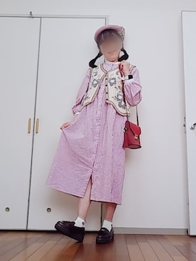 「ストライプワンピース」｜「アイテム（その他）」を使った、◌̥*⃝ きぬ　🐾　さん（レディース・156cm）の春コーディネート
