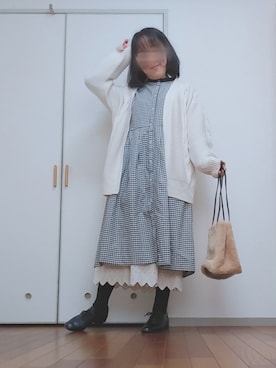 「ケーブルカーディガン」｜「アイテム（ワンピース/ドレス）」を使った、◌̥*⃝ きぬ　🐾　さん（レディース・156cm）の冬コーディネート