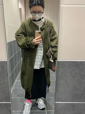 「カラーソックス」｜「アイテム（ミリタリージャケット）」を使った、a y aさん（レディース・146cm）の春コーディネート