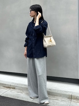 「russet（ラシット）の【インド刺繍】巾着ショルダーバッグ（ショルダーバッグ、ベージュ系）」を使った、asaさん（レディース・163cm）の夏コーディネート