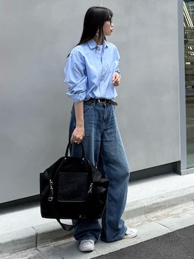「russet（ラシット）の【Lively city】2WAYビッグトートバッグ（トートバッグ、ブラック系）」を使った、asaさん（レディース・163cm）の夏コーディネート