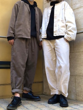 「DANTON（ダントン）のアイテム（ノーカラージャケット）」を使った、aasさん（レディース・157cm）の秋コーディネート