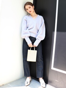 「MURUA（ムルーア）のデザインベルトスクエアバッグ（ショルダーバッグ）」を使った、金澤 葵さん（レディース・158cm）の夏コーディネート
