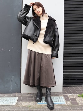 「MURUA（ムルーア）のバックスリットニットチュニック（ニット/セーター）」を使った、金澤 葵さん（レディース・158cm）の秋コーディネート