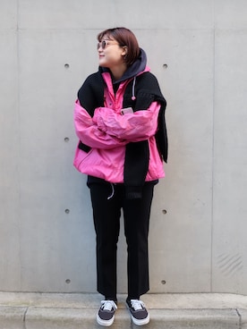 「Eddie Bauer（エディーバウアー）のアイテム（ブルゾン）」を使った、midori さん（レディース・162cm）の冬コーディネート