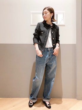 「YECCA VECCA（イェッカヴェッカ）のアイテム（ノーカラージャケット）」を使った、sakiyoさん（レディース・161cm）の秋コーディネート