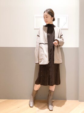 「ニットワンピース」｜「アイテム（ムートンコート）」を使った、sakiyoさん（レディース・161cm）の秋コーディネート