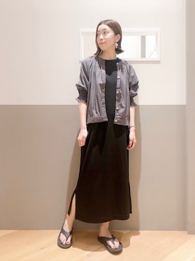「秋先取りコーデ」｜「アイテム（ノーカラージャケット）」を使った、sakiyoさん（レディース・161cm）の夏コーディネート