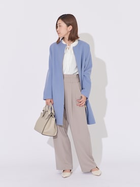「ブラウス」｜「アイテム（ノーカラーコート）」を使った、sakiyoさん（レディース・161cm）の冬コーディネート