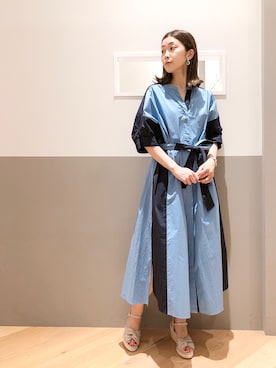 「ウェッジソール」｜「アイテム（シャツワンピース）」を使った、sakiyoさん（レディース・161cm）の夏コーディネート