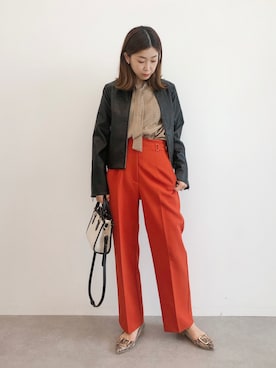 「YECCA VECCA（イェッカヴェッカ）のアイテム（ライダースジャケット）」を使った、sakiyoさん（レディース・161cm）の秋コーディネート