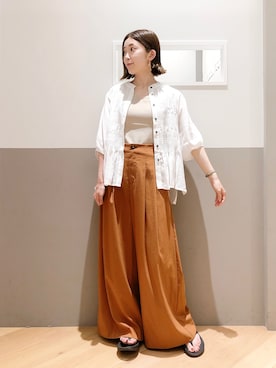 「アイテム（イヤリング、ベージュ系）」を使った、sakiyoさん（レディース・161cm）の夏コーディネート
