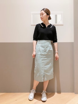 「襟付きトップス」｜「アイテム（アクセサリー）」を使った、sakiyoさん（レディース・161cm）の夏コーディネート