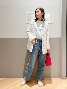 「24ssトレンド」｜「アイテム（ノーカラージャケット）」を使った、sakiyoさん（レディース・161cm）の冬コーディネート