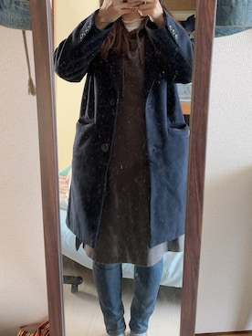 「Honeys（ハニーズ）のアイテム（チェスターコート）」を使った、わんちゃんさん（レディース・153cm）の冬コーディネート