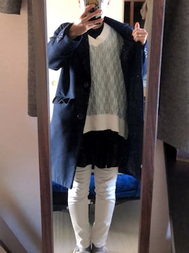 「Honeys（ハニーズ）のアイテム（チェスターコート）」を使った、わんちゃんさん（レディース・153cm）の春コーディネート