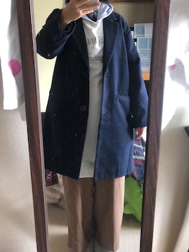 「Honeys（ハニーズ）のアイテム（チェスターコート）」を使った、わんちゃんさん（レディース・153cm）の春コーディネート
