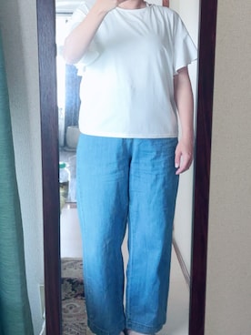 「Honeys（ハニーズ）のアイテム（デニムパンツ）」を使った、わんちゃんさん（レディース・153cm）の夏コーディネート