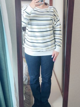 「Honeys（ハニーズ）のアイテム（デニムパンツ）」を使った、わんちゃんさん（レディース・153cm）の夏コーディネート