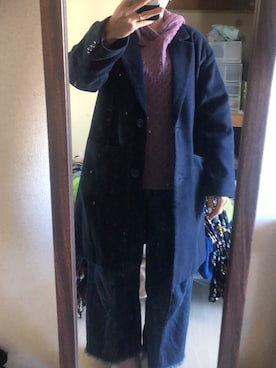 「Honeys（ハニーズ）のアイテム（チェスターコート）」を使った、わんちゃんさん（レディース・153cm）の冬コーディネート