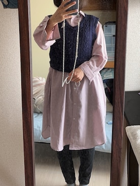 「Honeys（ハニーズ）のアイテム（シャツワンピース）」を使った、わんちゃんさん（レディース・153cm）の春コーディネート