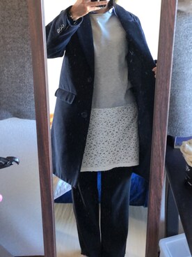 「Honeys（ハニーズ）のアイテム（チェスターコート）」を使った、わんちゃんさん（レディース・153cm）の春コーディネート
