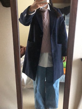 「Honeys（ハニーズ）のアイテム（チェスターコート）」を使った、わんちゃんさん（レディース・153cm）の春コーディネート