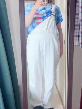 「アイテム（サロペット/オーバーオール）」を使った、わんちゃんさん（レディース・153cm）の夏コーディネート