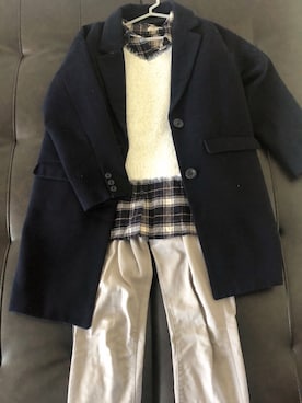 「Honeys（ハニーズ）のアイテム（チェスターコート）」を使った、わんちゃんさん（レディース・153cm）の冬コーディネート