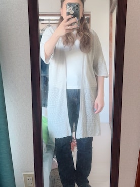 「Honeys（ハニーズ）のアイテム（デニムパンツ、ブルー系）」を使った、わんちゃんさん（レディース・153cm）の秋コーディネート