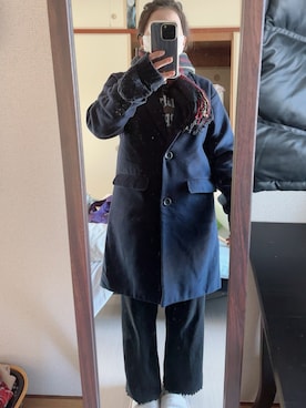 「Honeys（ハニーズ）のアイテム（チェスターコート）」を使った、わんちゃんさん（レディース・153cm）の冬コーディネート