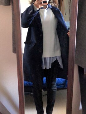 「Honeys（ハニーズ）のアイテム（チェスターコート）」を使った、わんちゃんさん（レディース・153cm）の春コーディネート