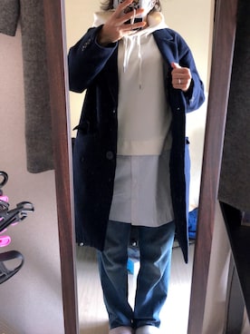 「Honeys（ハニーズ）のアイテム（チェスターコート）」を使った、わんちゃんさん（レディース・153cm）の春コーディネート