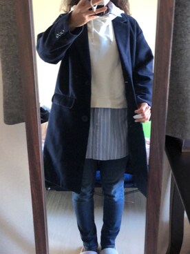 「Honeys（ハニーズ）のアイテム（チェスターコート）」を使った、わんちゃんさん（レディース・153cm）の春コーディネート