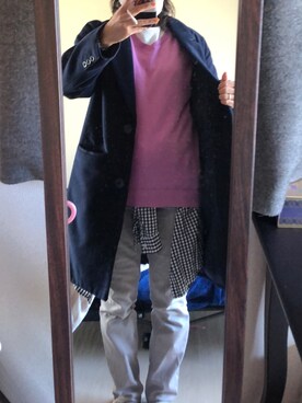 「Honeys（ハニーズ）のアイテム（チェスターコート）」を使った、わんちゃんさん（レディース・153cm）の春コーディネート
