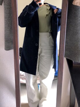 「Honeys（ハニーズ）のアイテム（チェスターコート）」を使った、わんちゃんさん（レディース・153cm）の春コーディネート