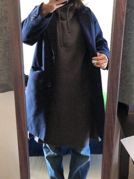 「Honeys（ハニーズ）のアイテム（チェスターコート）」を使った、わんちゃんさん（レディース・153cm）の春コーディネート