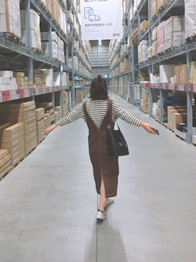 「w closet（ダブルクローゼット）のアイテム（オールインワン・サロペット）」を使った、ParU。さん（レディース・158cm）の冬コーディネート