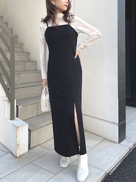 「メロートップス」｜「アイテム（ワンピース/ドレス）」を使った、おはなさん（レディース・155cm）の冬コーディネート