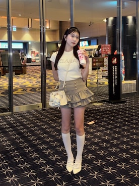 「one after another NICE CLAUP（ワンアフターアナザーナイスクラップ）のナポレオンミニスカート（スカート、ベージュ系）」を使った、おはなさん（レディース・157cm）の夏コーディネート