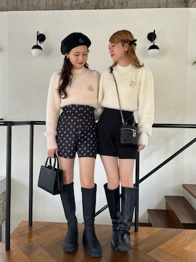 「お揃いコーデ」｜「アイテム（ブーツ）」を使った、おはなさん（レディース・155cm）の秋コーディネート