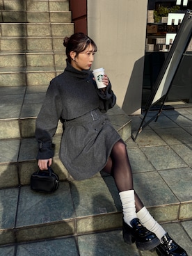 「one after another NICE CLAUP（ワンアフターアナザーナイスクラップ）のアイテム（チェスターコート）」を使った、おはなさん（レディース・157cm）の冬コーディネート