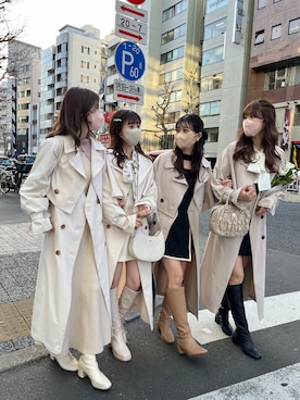 「お揃いコーデ」｜「アイテム（ジャケット/アウター）」を使った、おはなさん（レディース・155cm）の冬コーディネート