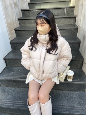 「one after another NICE CLAUP（ワンアフターアナザーナイスクラップ）の【フードの取り外し可能】マルチウェイエコダウンジャケット（ダウンジャケット/コート）」を使った、おはなさん（レディース・155cm）の冬コーディネート