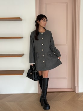 「one after another NICE CLAUP（ワンアフターアナザーナイスクラップ）のアイテム（ノーカラーコート）」を使った、おはなさん（レディース・157cm）の秋コーディネート