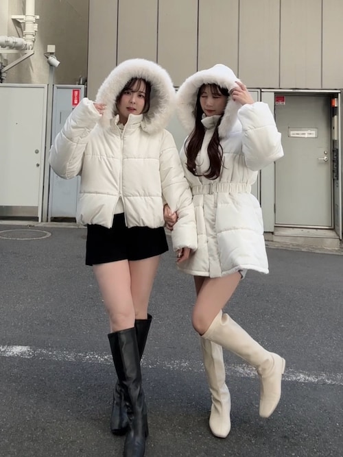 NICE CLAUP フード付きミドルフェイクダウンコート