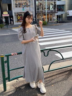 「チェクワンピース」｜おはなさん（レディース・155cm）の冬コーディネート